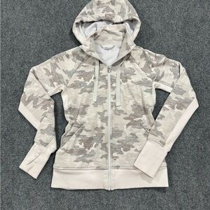 Athleta Triumph Full Zip Sweatshirt Hoodie Jacket Light Gray Camo Size XS Women